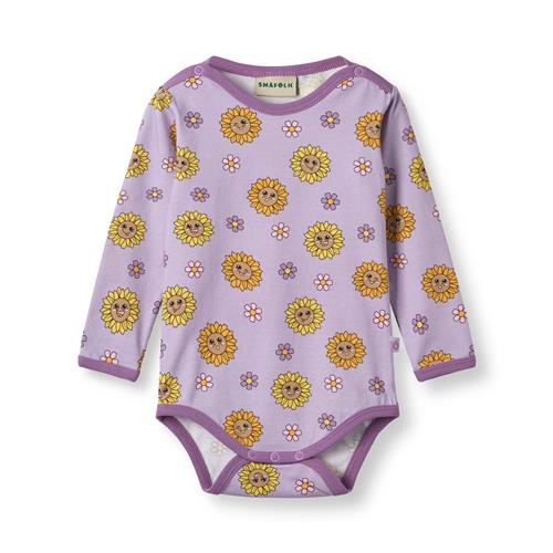 Småfolk Elstar With Sunflowers Langærmet Baby Body Heather Purple  Heather purple-62 cm  Lilla  62 cm  kvinde