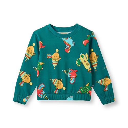 Småfolk Yapeen With Space Blasters Sweatshirt Petroleum Green  Petroleum green-5-6 Y  Grøn  5-6 år  mand