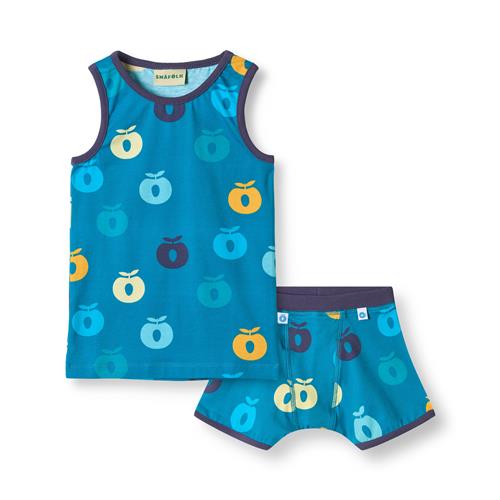 Småfolk Elstar Underwear Set with Apples Solid blue Solid blue-5-6 Y  Blå  5-6 år  mand
