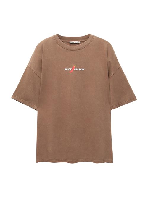 Pull&Bear Oversized bluse 'SPICY'  champagne / brun / knaldrød / hvid