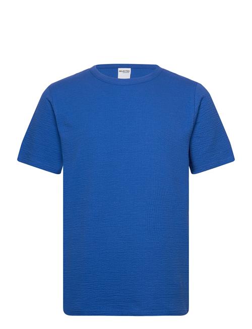 Slhsander Seersucker Ss O-Neck Tee Selected Blue