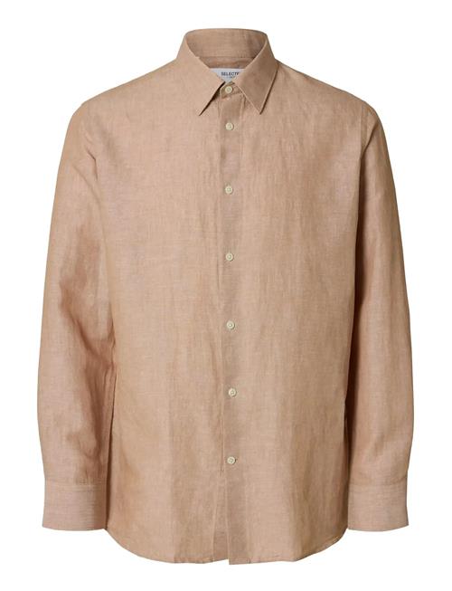 Slhregleo Melange Ls Shirt Classic Selected Brown