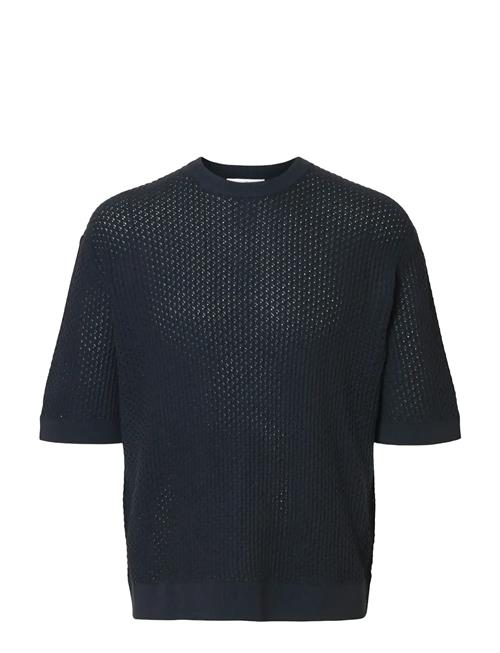 Slhcolton Ss Knit Structure Tee Selected Navy