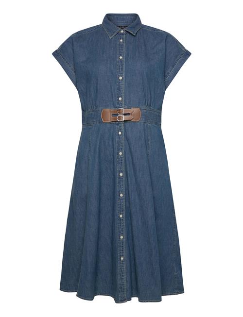 Buckle-Trim Denim Shirtdress Lauren Women Blue