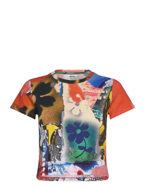 Se Short-Sleeved Cropped Printed T-Shirt Monki Patterned ved Booztlet
