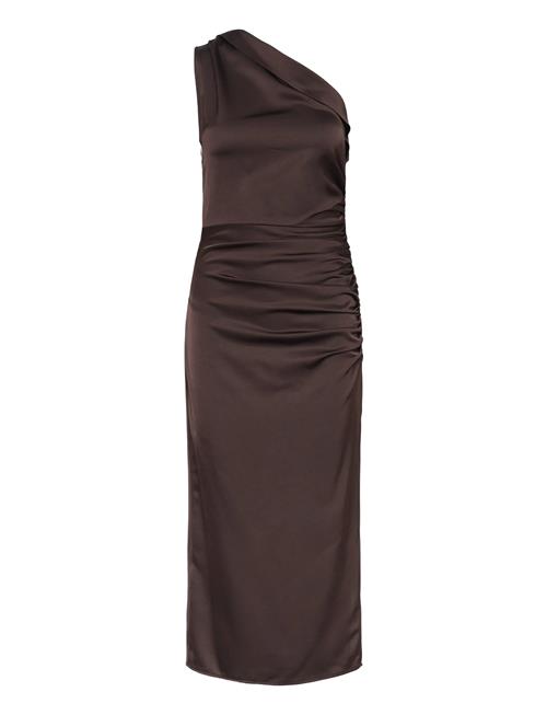 Asymmetrical Satin Dress With Side Slits Mango Brown