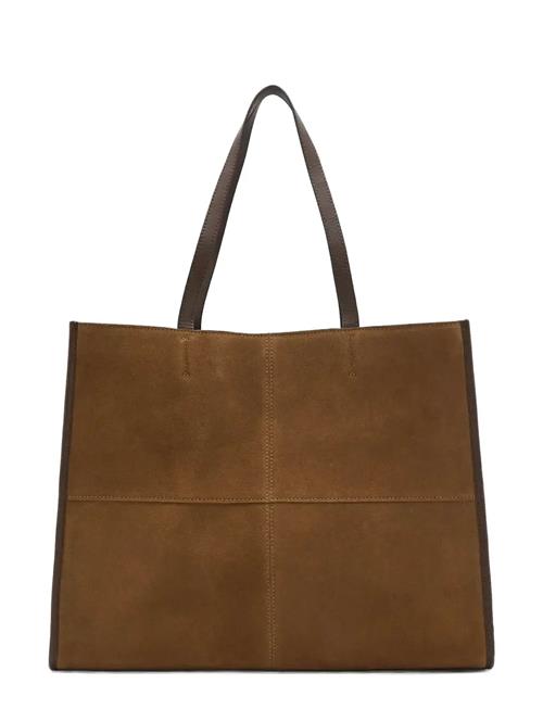 Leather Shopper Bag With Stitching Mango Beige