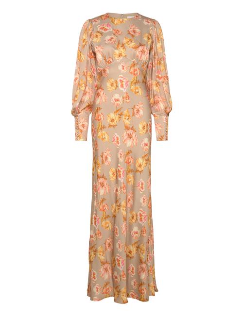 Alize Long Sleeved Satin Maxi Dress Malina Brown