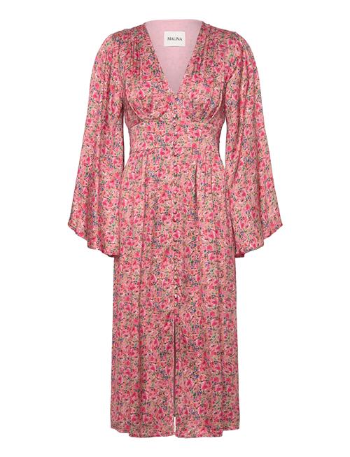 Auden V-Neck Satin Midi Dress Malina Pink