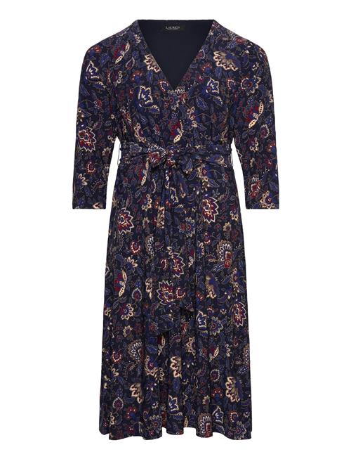 Floral Surplice Stretch Jersey Dress Lauren Women Navy