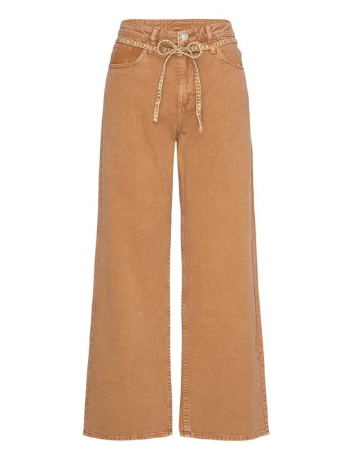 Loose Tie Waist Twill Trousers Monki Brown