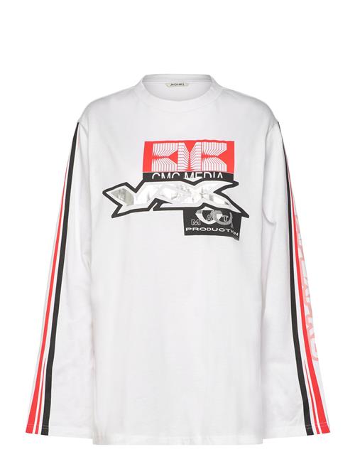 Printed Long-Sleeved Over D T-Shirt Dress Monki White