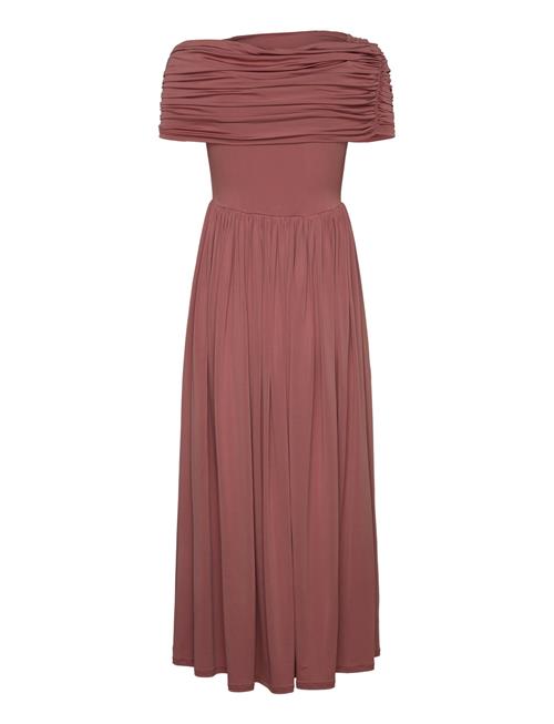 Ariel Off Shoulder Jersey Midi Dress Malina Pink