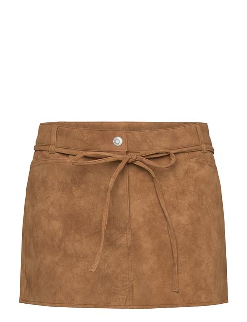 Low Waisted Faux Suede Mini Skirt Monki Brown