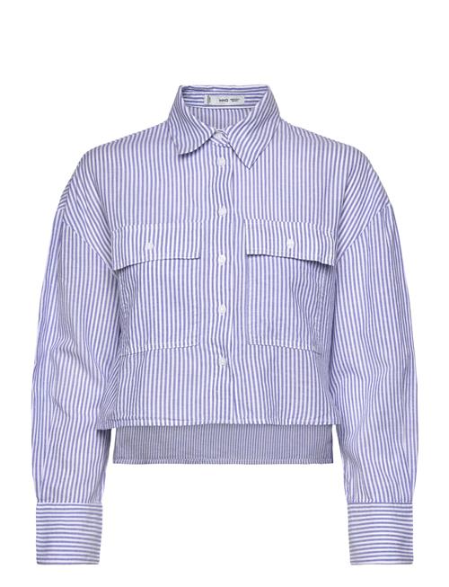 Striped Cropped Shirt With Pockets Mango Blue