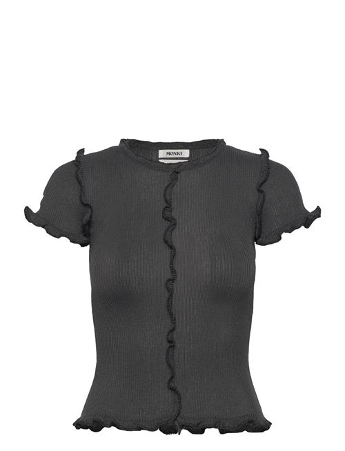 Frill-Edge Ribbed Knitted Top Monki Grey