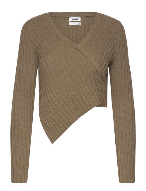 Knitted Wrap-Shaped Asymmetric V-Neck Sweater Monki Khaki