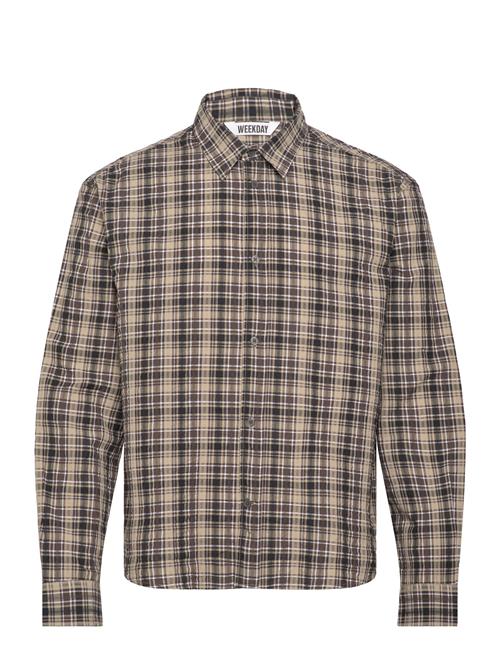 Relaxed Checked Long-Sleeved Shirt Weekday Beige