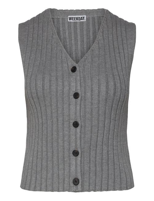 Rib-Knitted V-Neck Vest Weekday Grey