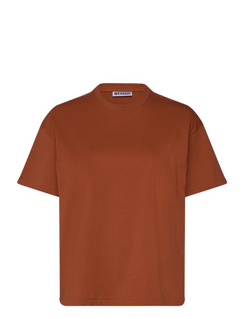 Relaxed Boxy Cotton T-Shirt Weekday Brown