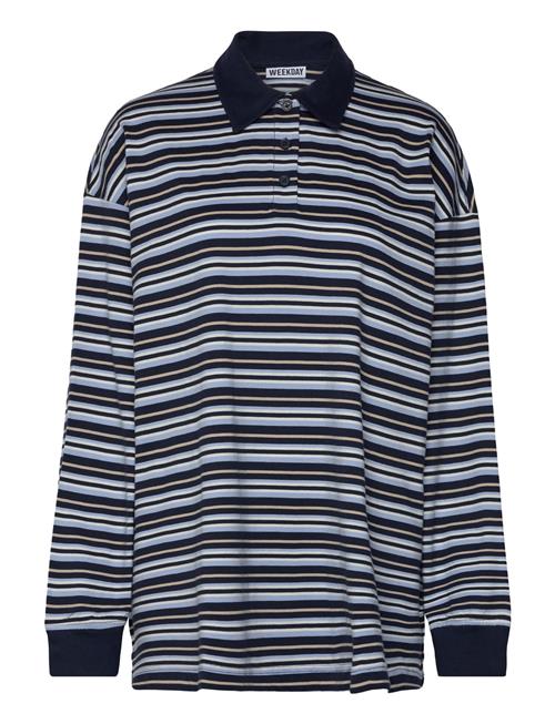 Striped Over D Polo Shirt Weekday Navy