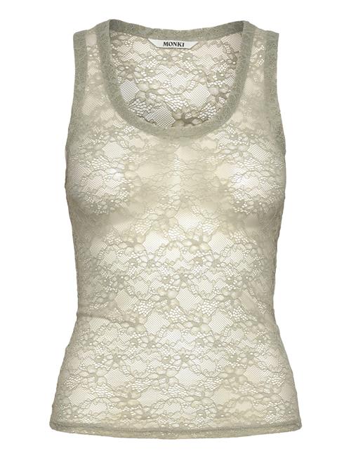 Sheer Lace Sleeveless Tank Top Monki Khaki