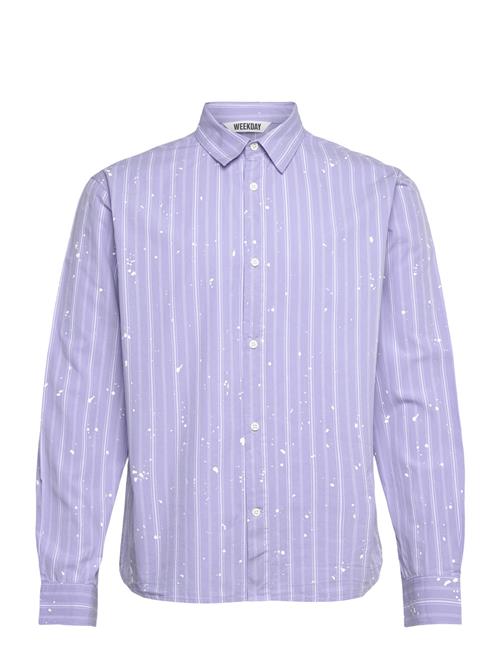 Relaxed Printed Button-Up Cotton Shirt Weekday Blue