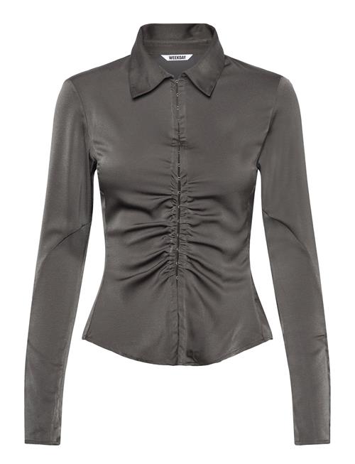 Long-Sleeved Fitted Satin Shirt Weekday Green