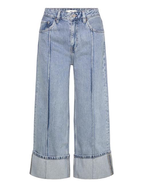 Wide Leg Cropped Jeans With Turned-Up Hem Mango Blue
