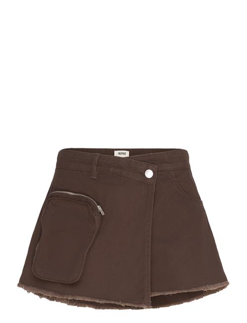 Asymmetric Cotton Twill Wrap Skort Monki Brown