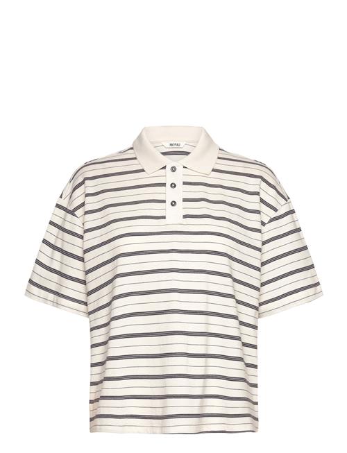 Striped Relaxed Fit Polo Shirt Monki Cream
