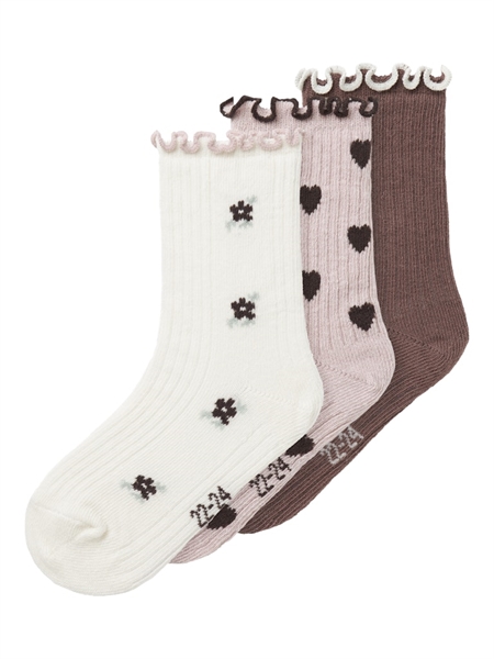 Se NAME IT 3-Pak Strømper Netti Peppercorn Burnished Lilac + Cloud Dancer hos SmartKidz