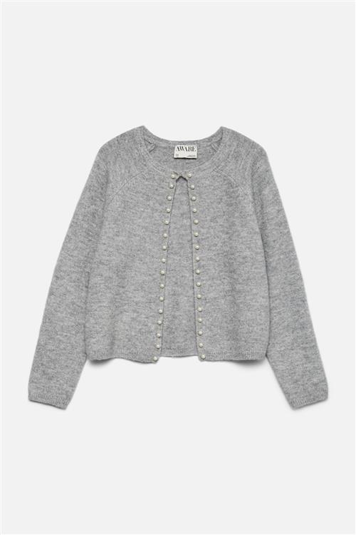 Magalene O-Neck Pearl Cardigan - Medium Grå Melange - M - Vero Moda