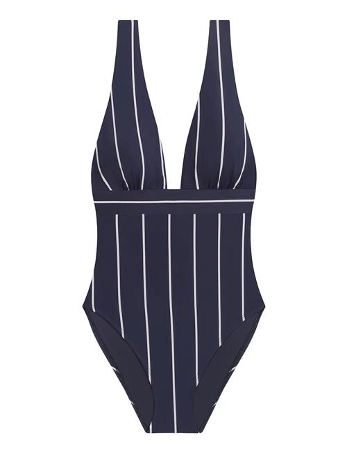 Lrl Villa Stripe Banded V-Neck Swim Lauren Ralph Lauren Swimwear Navy