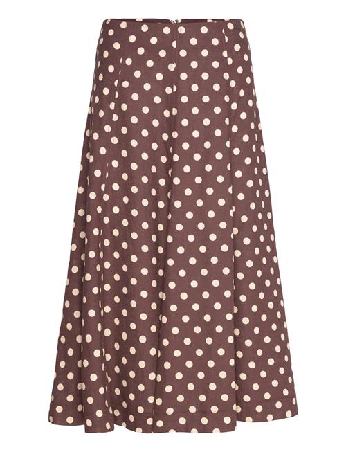 Flared Linen Skirt With Polka Dots Mango Brown