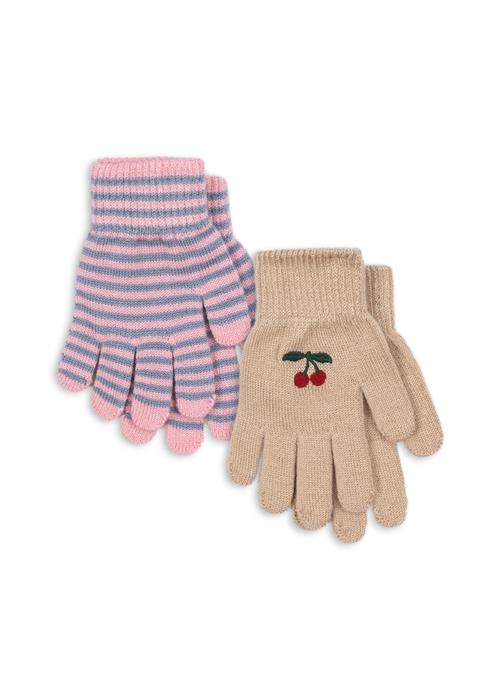 Konges Sløjd Filla 2-pak Fingerhandsker Cherry Stripe  2 Pack Filla Gloves Cherry Stripe 2-4 Y Wool Beige  2-4 år  kvinde