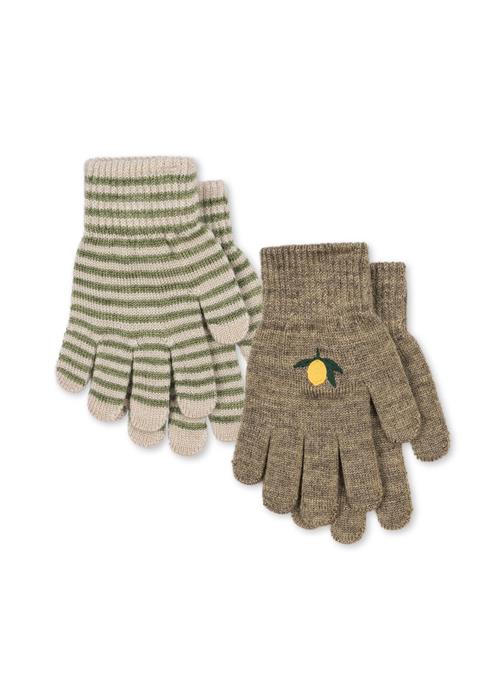 Konges Sløjd Filla 2-pak Fingerhandsker Lemon Stripe  2 Pack Filla Gloves Lemon Stripe 2-4 Y Wool Brun  2-4 år  mand