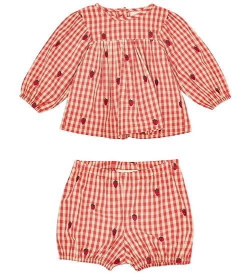 Flöss Sæt - Kjole/Bloomers - Berry Gingham m. Tern
