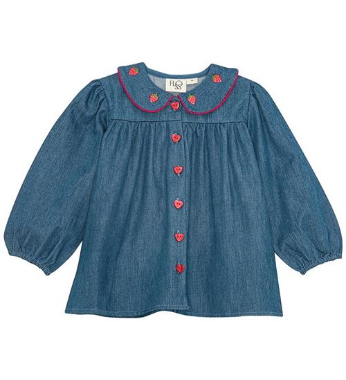 Flöss Bluse - Vilma - Denim - Mid Blue Strawberry