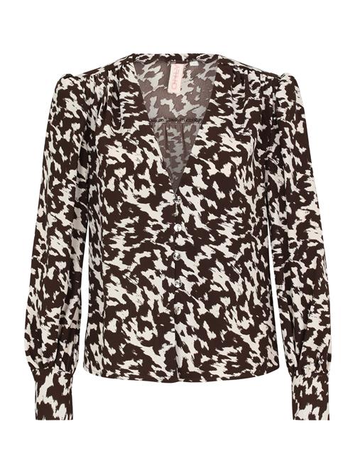 Only Petite Bluse 'ONLCATYTHALIA'  mørkebrun / hvid