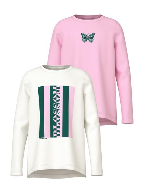 NAME IT Bluser & t-shirts 'NKFVIOLET'  mørkegrøn / lys pink / naturhvid