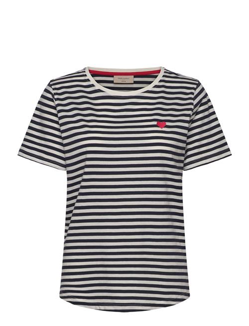 T-Shirt From Freequent In A Soft Material With Stripes. The T-Shirt Has A Rounde FREE/QUENT Navy