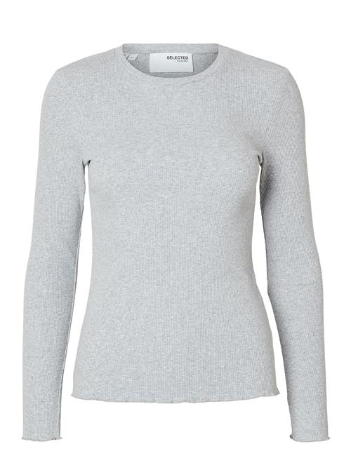 Slfanna Ls Crew Neck Tee S Noos Selected Grey