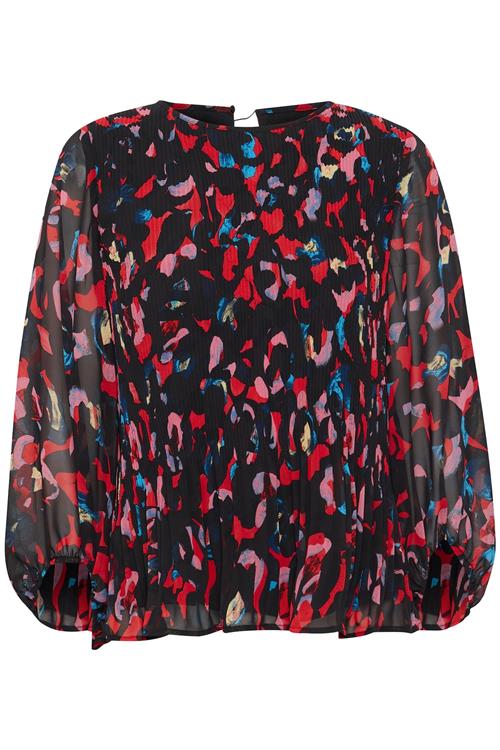 ICHI Bluse 'Nalla'  azur / lyserød / rød / sort