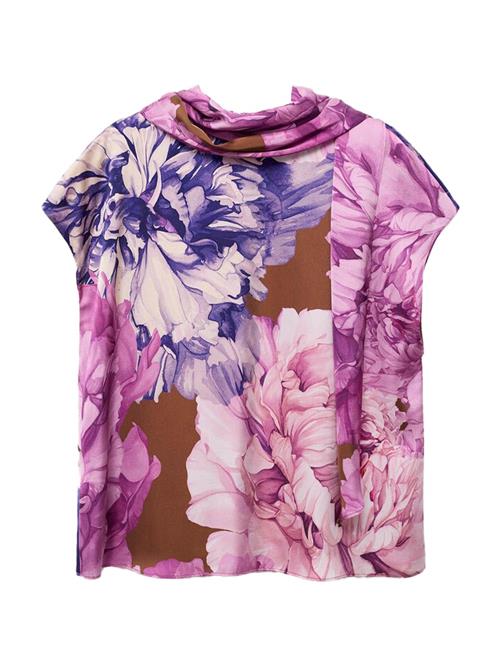 MANGO Bluse 'ANITA'  mørkeblå / brun / lilla / lyserød