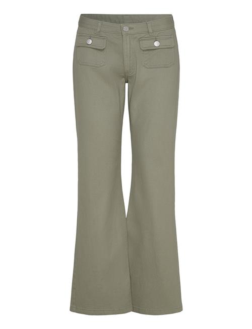 Low Waisted Bootcut Twill Trousers Monki Green