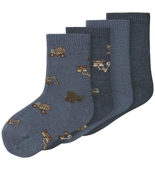 Name It strømper - 4-pak - Uld/Bomuld - NmmWak - Folkstone Gray/