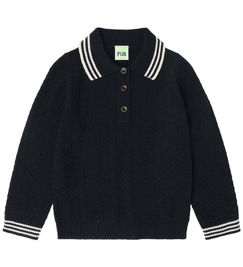 FUB Polobluse - Strik - Uld - ZigZag - Dark Navy