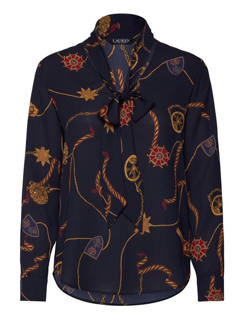 Belting-Print Georgette Tie-Neck Blouse Lauren Ralph Lauren Navy