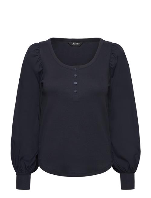 Stretch Cotton Puff-Sleeve Henley Top Lauren Ralph Lauren Navy